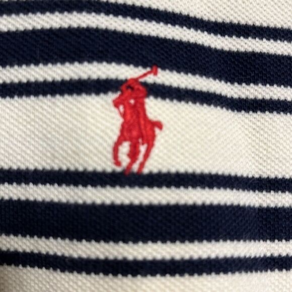 NWOT POLO by Ralph Lauren Ivory Polo with Navy Stripes and a Denim Collar - Picture 2 of 6